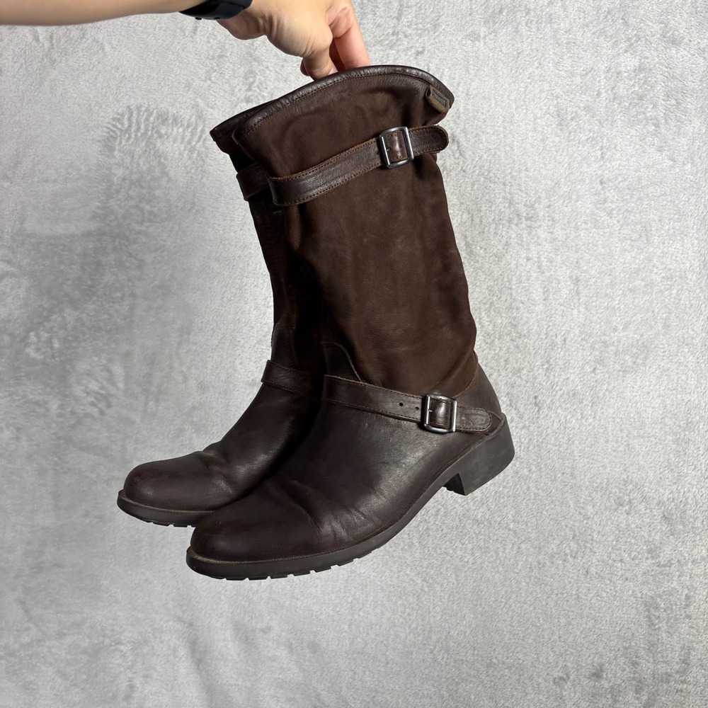 Camper Boots Mid-Calf Moto Buckle Brown Leather Suede Lug Sole Size 9 Western